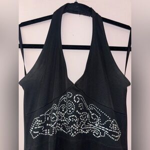 Vintage Y2K Black halter Midi Dress
